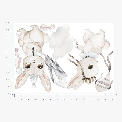 Wall sticker 100x143 Bunnies with kites in pastel boho style