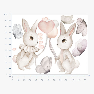 Wall sticker 100x126 Bunnies with balloons in boho pastel style