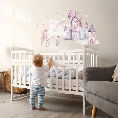 Wall sticker 100x164 Pastel watercolor with a unicorn and a castle