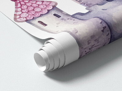Wall sticker 100x164 Pastel watercolor with a unicorn and a castle