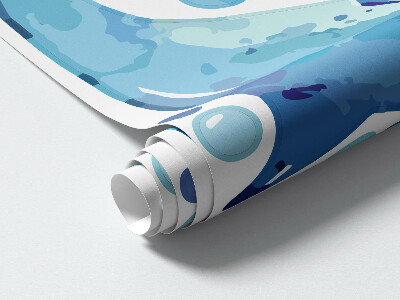 Wall sticker 100x155 Blue dolphins in a pastel underwater landscape