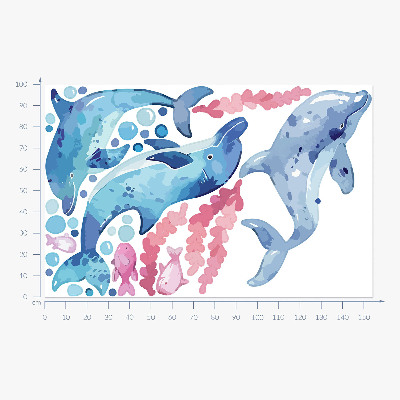 Wall sticker 100x155 Blue dolphins in a pastel underwater landscape