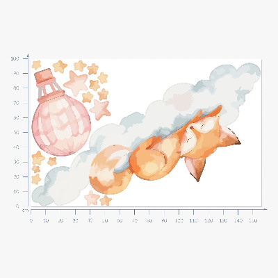 Wall sticker 100x156 Pastel fox in a cloud with stars and a balloon