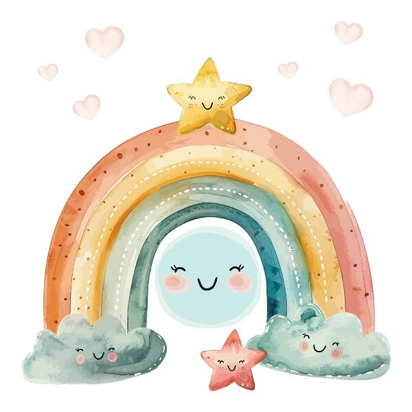 Wall sticker 100x110 Pastel rainbow with stars in nature