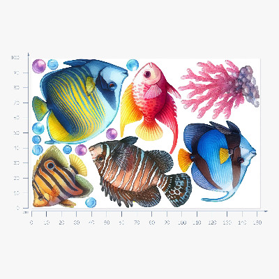 Wall sticker 100x152 The underwater world of colorful watercolor fish