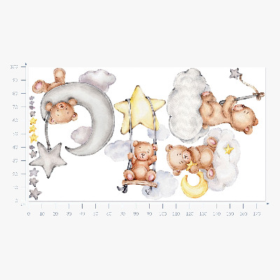 Wall sticker 100x177 Teddy bears in pastel watercolor sky