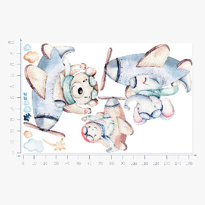 Wall sticker 100x154 Elephant teddy bear and boy in pastel planes