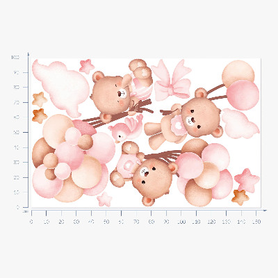 Wall sticker 100x154 Adorable teddy bears with balloons in pastel watercolor