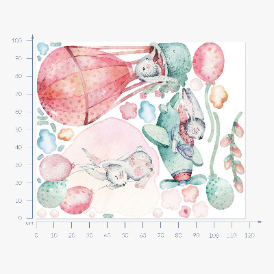 Wall sticker 100x118 Bunnies in a pastel sky in boho style