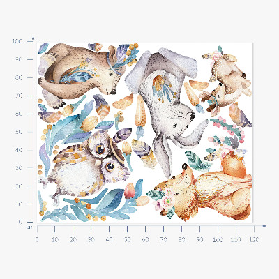 Wall sticker 100x120 Forest animals in pastels in boho style