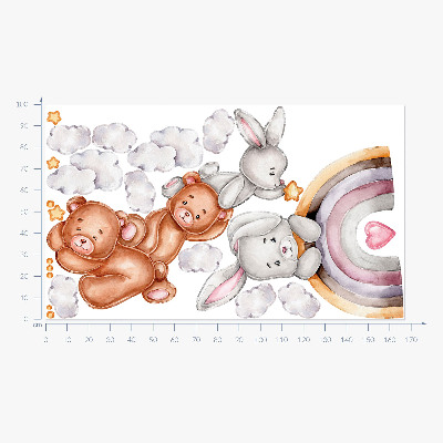 Wall sticker 100x168 Pastel teddy bears and bunnies in watercolor