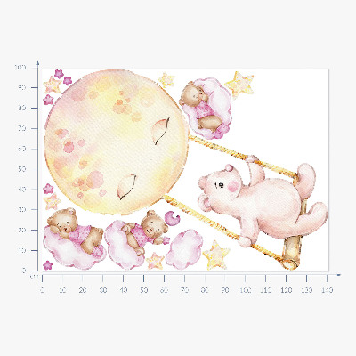 Wall sticker 100x142 Teddy bears in the sky in pastel watercolor