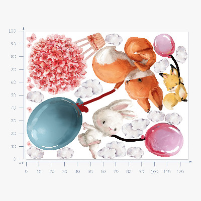 Wall sticker 100x127 Cute animals with balloons in the pastel sky
