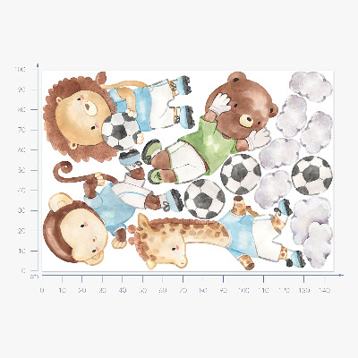 Wall sticker 100x145 Sports animals with ball in watercolor style