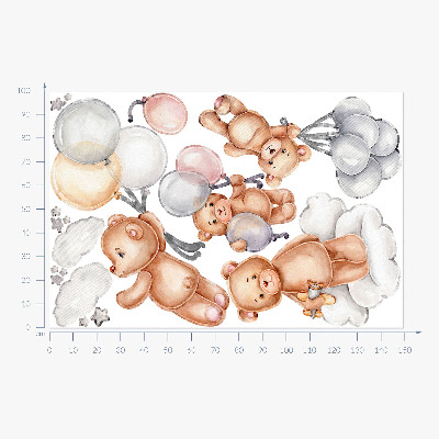 Wall sticker 100x150 Cute teddy bears with balloons in pastel clouds