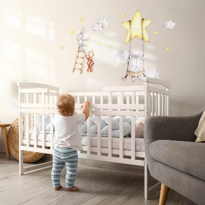 Wall sticker 100x154 Pastel watercolor animals and clouds