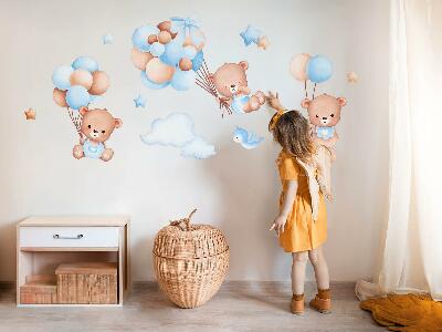 Wall sticker 100x174 Sweet teddy bears with balloons in pastel shades