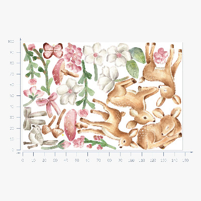 Wall sticker 100x148 Forest animals in pastel watercolor with deer patterns
