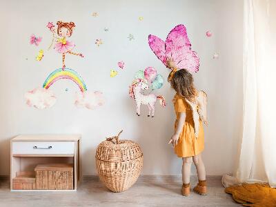 Wall sticker 100x131 Pastel unicorn with balloons on a rainbow