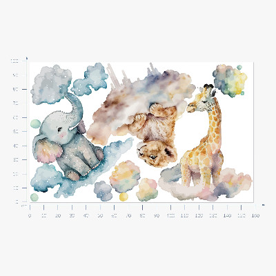 Wall sticker 100x159 Safari with painted wild animals in the clouds