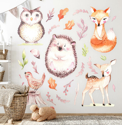 Wall sticker 100x118 Forest creatures in pastel watercolor