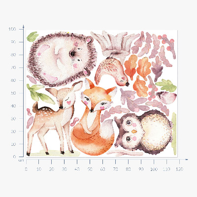 Wall sticker 100x118 Forest creatures in pastel watercolor