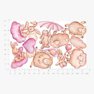 Wall sticker 100x160 Pastel clouds with sheep and rabbits