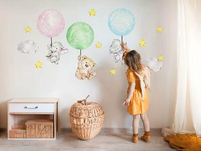 Wall sticker 100x141 Little animals with balloons in pastel colors