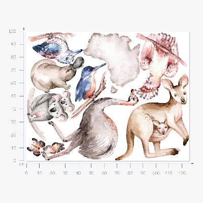 Wall sticker 100x126 Australian fauna in delicate pastels