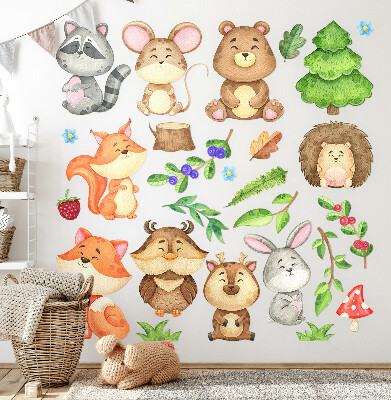 Wall sticker 100x107 Forest animals and plants in a watercolor style
