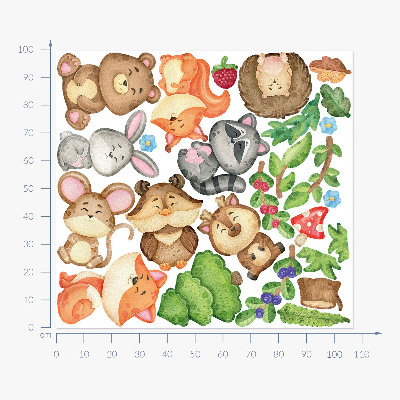 Wall sticker 100x107 Forest animals and plants in a watercolor style