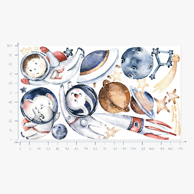 Wall sticker 100x172 Little astronauts in pastel space