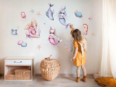Wall sticker 100x126 An underwater land of pastel mermaids and fauna