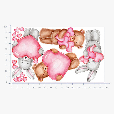 Wall sticker 100x168 Pastel watercolor with bowls and rabbits in hearts