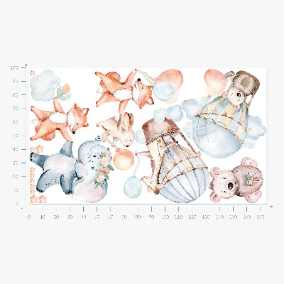 Wall sticker 100x175 Pastel creatures with balloons in watercolor clouds