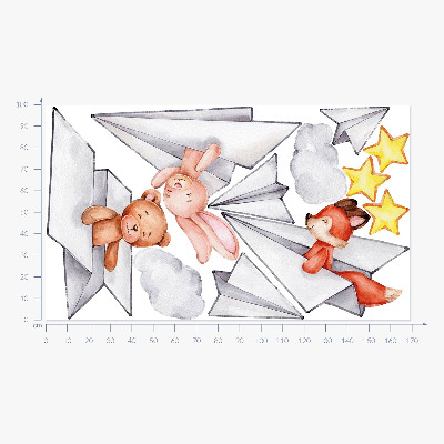 Wall sticker 100x170 Cute animals in paper airplanes