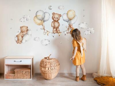 Wall sticker 100x133 Teddy bears in pastel balloons and clouds