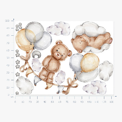 Wall sticker 100x133 Teddy bears in pastel balloons and clouds