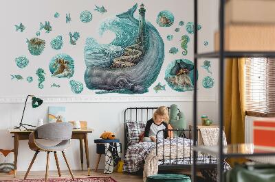 Wall sticker 100x115 An underwater fairy tale of a lighthouse in pastels