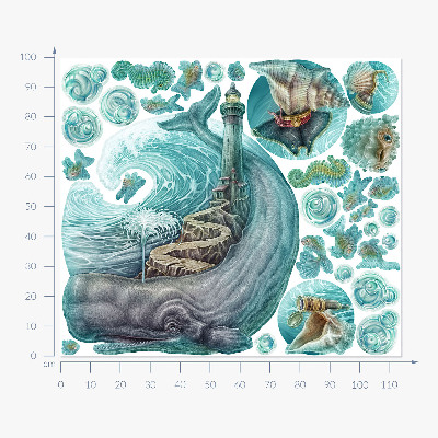 Wall sticker 100x115 An underwater fairy tale of a lighthouse in pastels