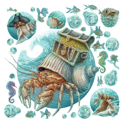 Wall sticker 100x105 Underwater lands of crabs in pastel style