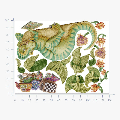 Wall sticker 100x129 Dinosaur pattern with leaves and flowers in pastels
