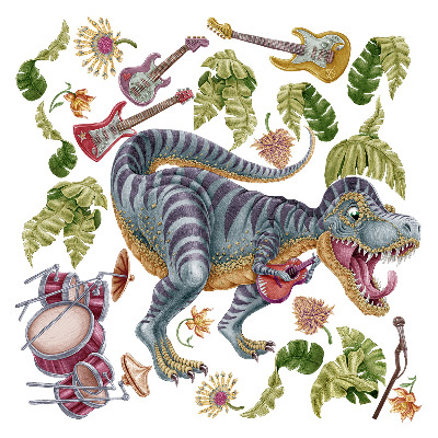Wall sticker 100x148 Musical dinosaurs in pastel colors