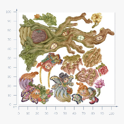 Wall sticker 100x104 Forest creatures and a pastel treehouse