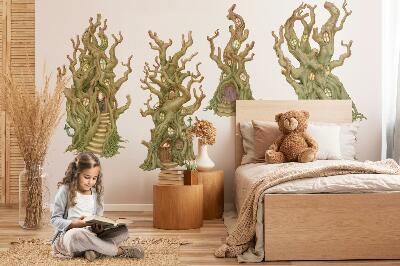 Wall sticker 100x281 Charming forest tree houses in a pastel style
