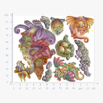 Wall sticker 100x122 A fairy-tale family of colorful dragons in pastels