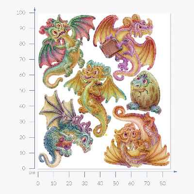 Wall sticker 100x85 Colorful dragons in a fairy-tale cartoon style