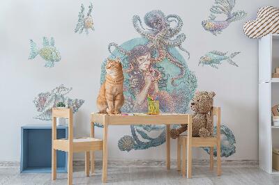 Wall sticker 100x112 Mermaid in pastel cartoon style