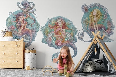 Wall sticker 100x128 Underwater fairy tales with little mermaids in pastel