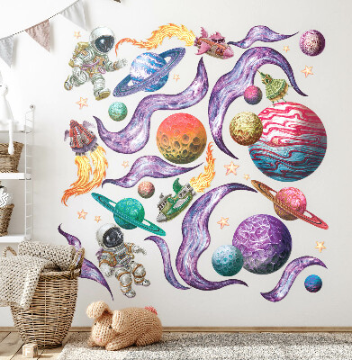 Wall sticker 100x154 Space adventures of rockets and planets in pastels